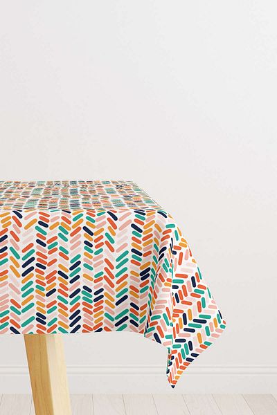 Cango Home Orange Green Tropical Geometric Patterned Digital Printed Tablecloth Cgh1045-ms