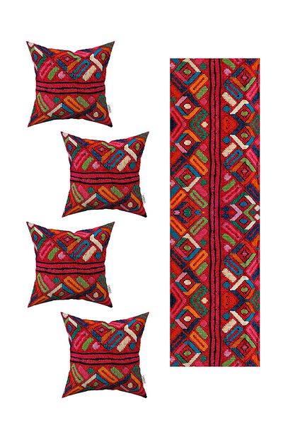 Cango Home Red Ethnic Digital Printed 4-Piece Throw Pillow Cover 1 Runner Set 4kmbs326-RS
