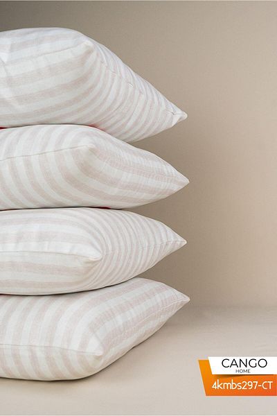 Cango Home طقم غطاء وسادة مطبوع رقميًا مكون من 4 قطع مخطط باللون الأحمر الكريمي على الوجهين 4kmbs297-ct