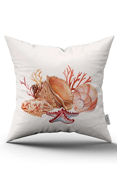 Cango Home Double Sided Red Orange Marine Pattern Digital Printed Throw Pillow Cover Cgh1171