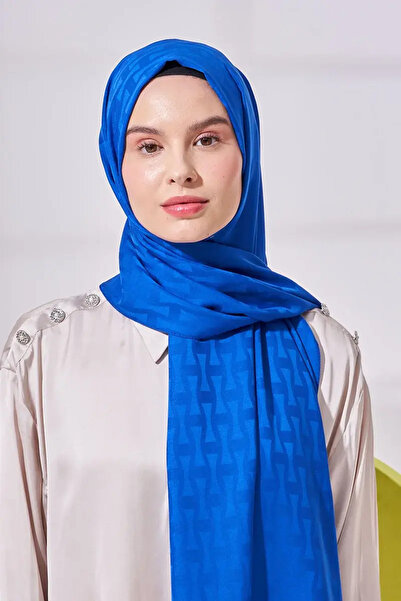 Madame Polo İpeksi Jakar Lara Şal Vektörel Desen - Saks
