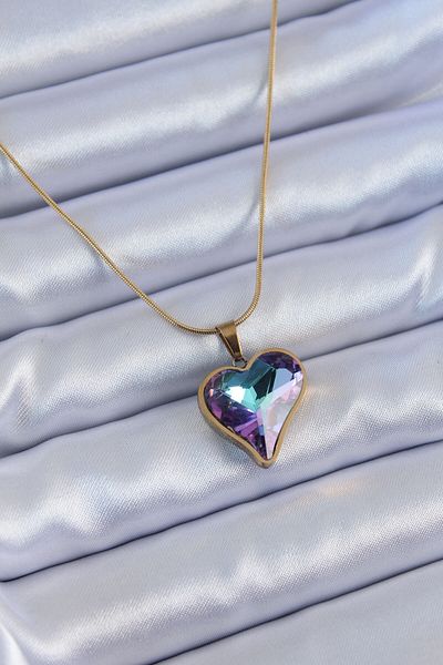 Clariss 316L Steel Gold Color Crystal Stone Heart Model Women's Necklace