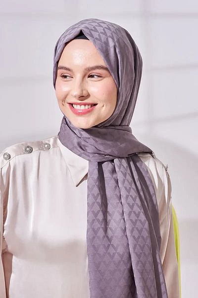 Madame Polo Şal Lara Jacquard Mătăsos Model Geometric - Afumat