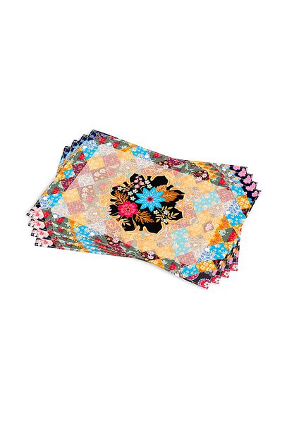 Cango Home Orange Multi-Colored Ethnic Flower Patterned Digital Printed American Service Set of 4 Otyk453-as