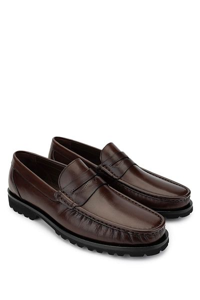 Tamer Tanca Men's Genuine Leather Brown Leather Loafer Shoes