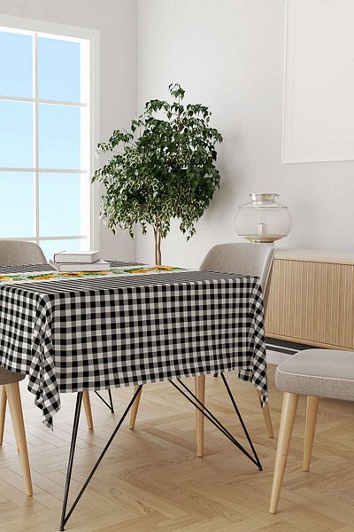 Cango Home Masă de birou imprimată digital cu model de floarea soarelui în carouri alb-negru Cgh1237-ms