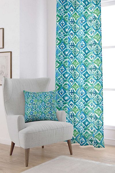 Cango Home Cortina decorativă cu imprimare digitală albastră verde Cgh161-pr