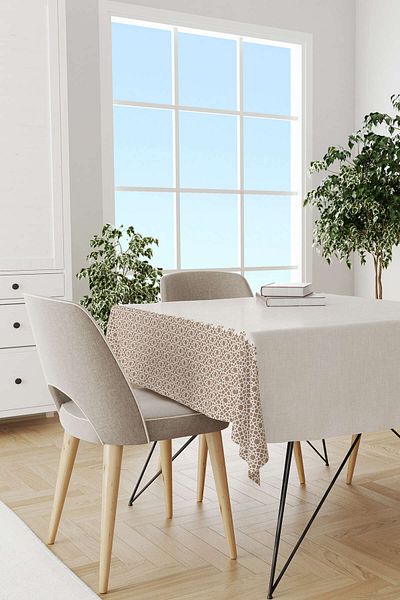 Cango Home Brown Cream Ramadan Themed Decorative Patterned Digital Printed Tablecloth Cgh1320-ms