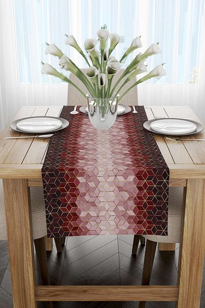 Cango Home Red Gold Mosaic Patterned Digital Printed Runner Cgh926-rn