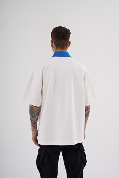 Machinist Ανδρικό μπλουζάκι Basic Oversize Ecru Blue Polo Neck