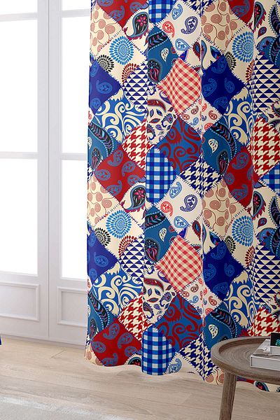 Cango Home Red Blue Ethnic Patchwork Patterned Digital Printed Curtain Cgh605-pr