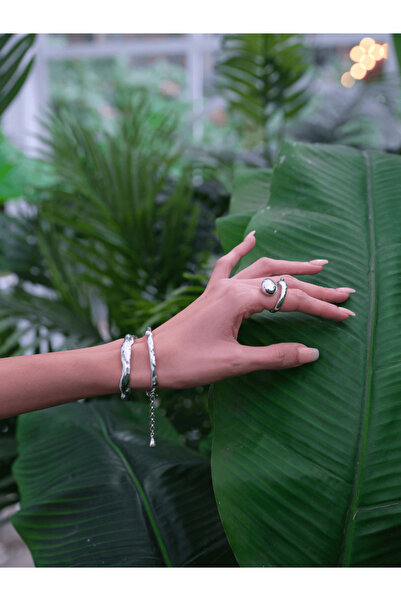 LİNYA JEWELLERY Bersa Büyük Siyah İncili Yüzük Gümüş