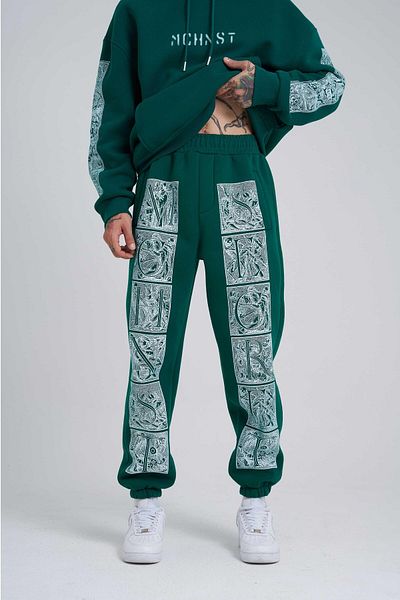 Machinist Ανδρικό εμπριμέ Jogger Oversize Petrol Green Sweatpants