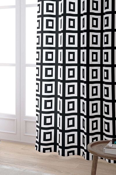 Cango Home White Black Modern Geometric Square Patterned Digital Printed Curtain Otyk558-pr