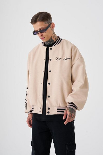 Machinist Jachetă Bomber Bej Oversize Stil Born Again pentru bărbați