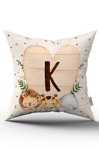 Cango Home Cream Green Polka Dot Bohemian Style Children's Throw Pillow Cover with Animal Figures and Letters Hrf08-k-43x43