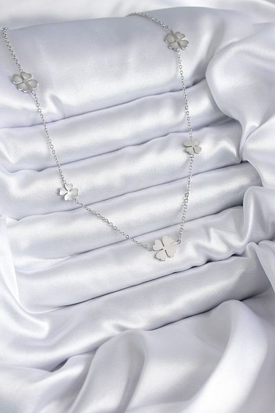 E BULURUM 316L Steel Chain Silver Color Clover Model Women's Necklace
