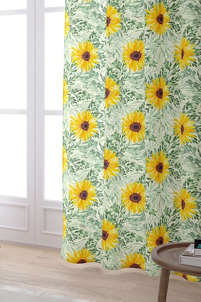 Cango Home Yellow Green Sunflower Patterned Digital Printed Curtain Cgh1113-pr