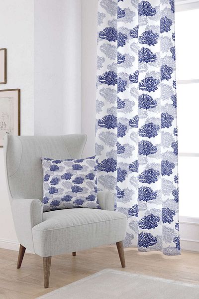 Cango Home White Navy Blue Marine Patterned Digital Printed Curtain Cgh269-pr