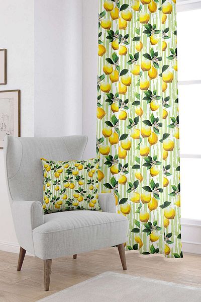 Cango Home Yellow Green Lemon Patterned Digital Printed Curtain Oytyk914-pr
