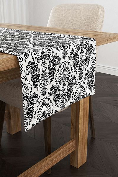 Cango Home Ασπρόμαυρο Ethnic Damask Runner με μοτίβο - Cgh343-rn