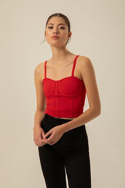 rue. Thin Straps Red Knitwear Bustier