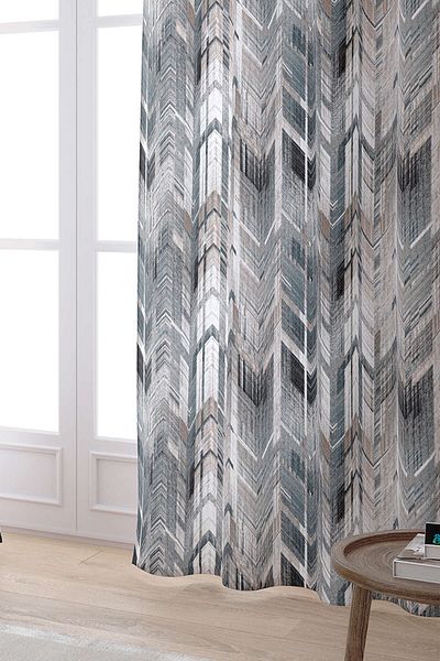 Cango Home Cortina imprimată digital cu model geometric alb gri Cgh082-pr