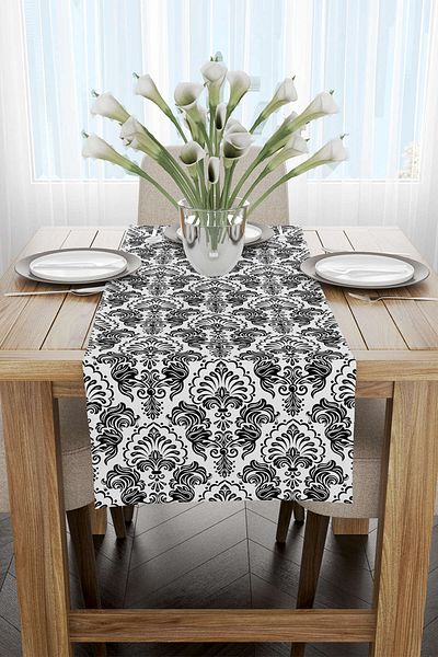 Cango Home Ασπρόμαυρο Ethnic Damask Runner με μοτίβο - Cgh343-rn