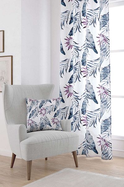 Cango Home White Purple Tropical Patterned Digital Printed Curtain Cgh345-pr