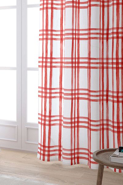 Cango Home White Red Checkered Digital Printed Curtain Cgh254-pr