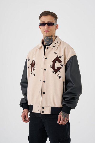 Machinist Jachetă bomber MC oversize bej pentru bărbați