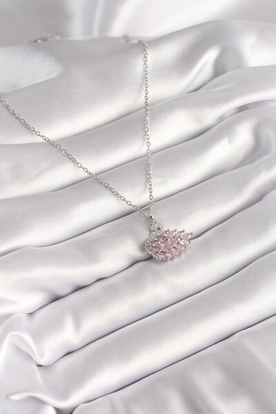 BSRE Silver Color Pink Zircon Stone Swan Figured Women's Necklace (316 Steel)