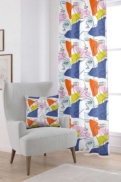 Cango Home White Multicolored Modern Silhouette Patterned Digital Printed Curtain Cgh1097-pr