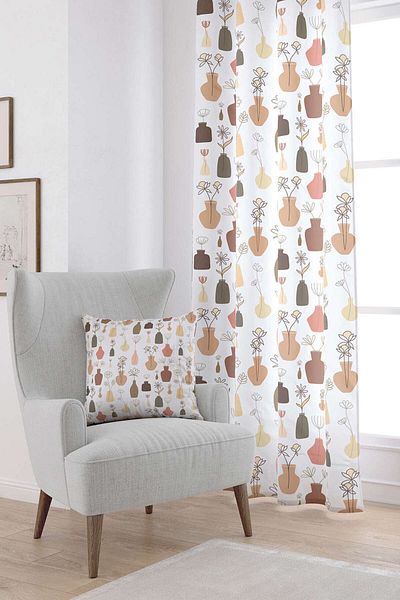 Cango Home White Multi-Colored Decorative Vase Patterned Digital Printed Curtain Cgh619-pr