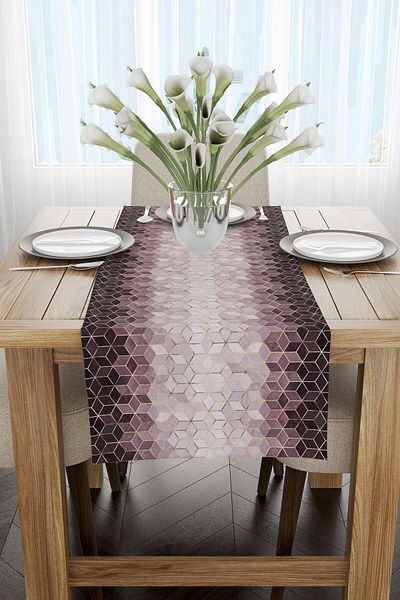 Cango Home Runner cu imprimare digitală cu model mozaic auriu violet Cgh927-rn