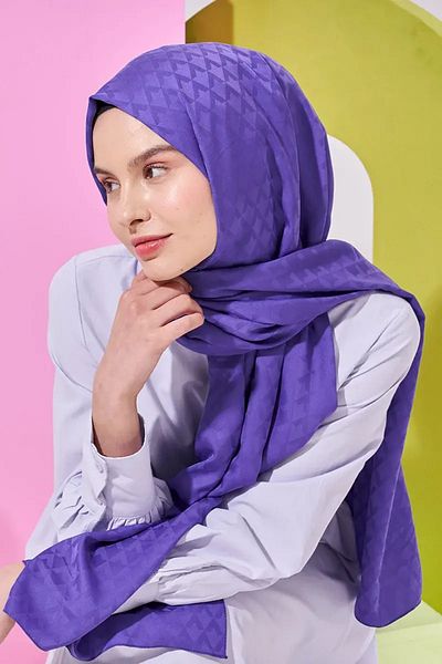 Madame Polo Μεταξένιο Jacquard Lara Shawl Γεωμετρικό σχέδιο - Μεταλλικό Μωβ