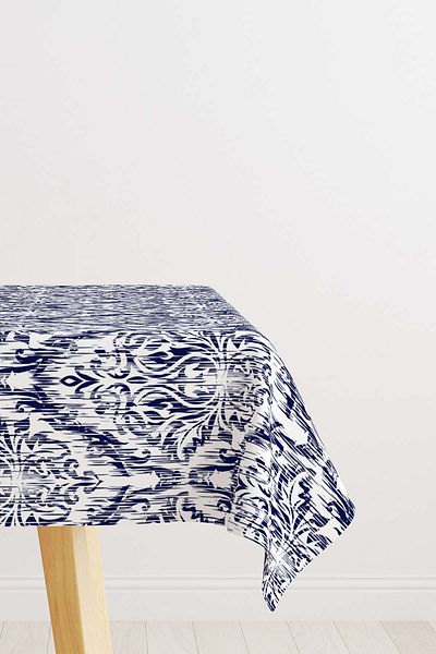 Cango Home Navy Blue and White Damask Patterned Tablecloth Cgh089-ms