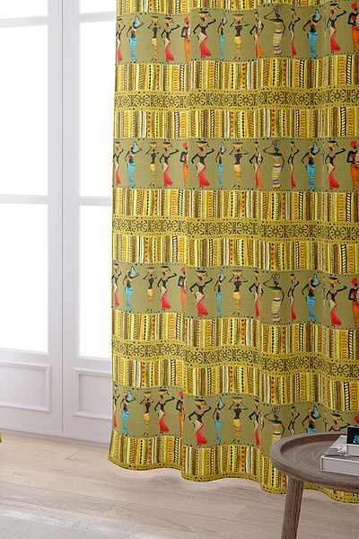 Cango Home Yellow Green African Style Patterned Digital Printed Curtain Cgh586-pr