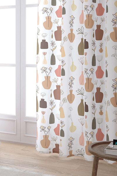 Cango Home White Multi-Colored Decorative Vase Patterned Digital Printed Curtain Cgh619-pr