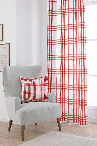 Cango Home White Red Checkered Digital Printed Curtain Cgh254-pr