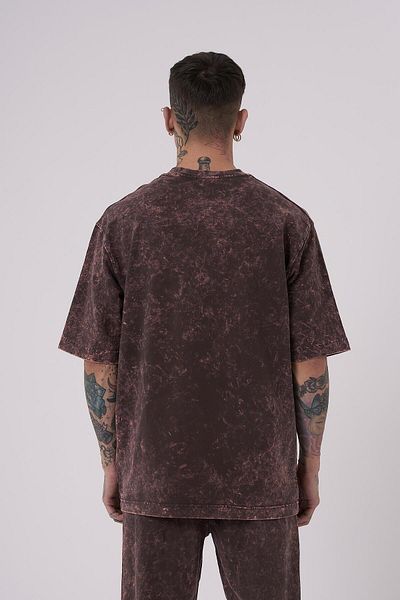 Machinist Men's Luxury Washed Basic Oversize Brown Spotted T-Shirt