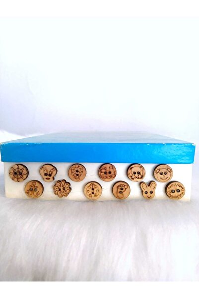 Zedhobi 24 Adet 15 Mm Karışık Figürlü Lazer Kesim Doğal Ahşap Düğmeler