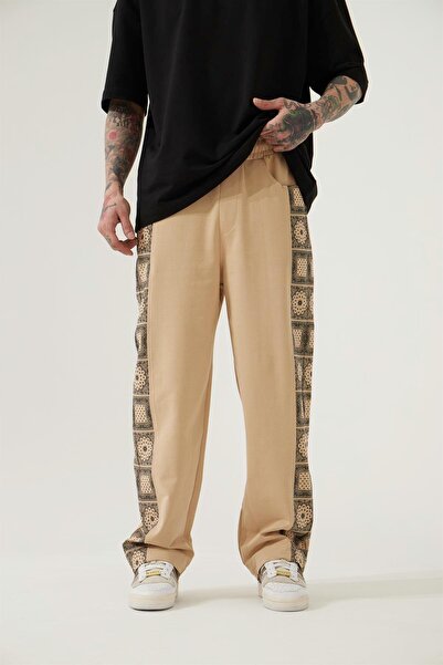 Machinist Ανδρικό Ethnic Paisley με τύπωμα oversized Φούτερ από οργανικό βαμβάκι σε μπεζ χρώμα