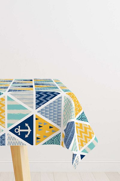 Cango Home Yellow Blue Marine Patterned Tablecloth Cgh133-ms