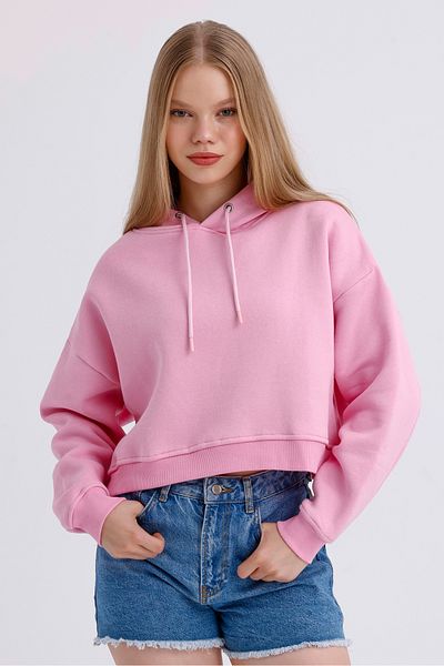 MD trend Hanorac crop de bază cu glugă, cu fante, cu fleece în interior