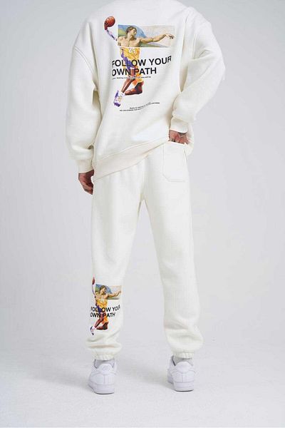Machinist Men's Follow Your Printed Oversize Ecru Sweatpants