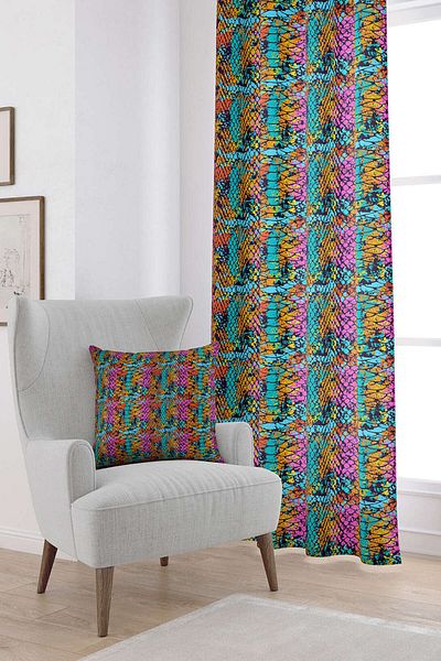 Cango Home Black Multicolored Snakeskin Patterned Digital Printed Curtain Cgh373-pr
