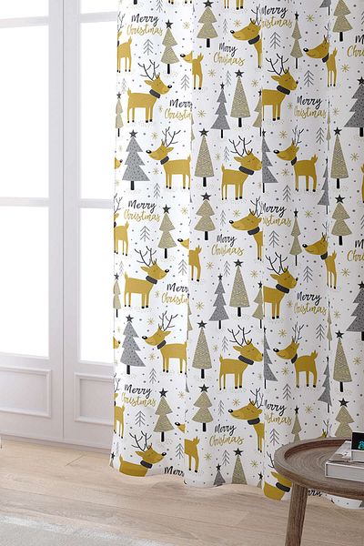 Cango Home Yellow Gray Christmas Themed Digital Printed Curtain Cgh843-pr