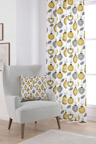 Cango Home Yellow Gray Christmas Themed Digital Printed Curtain Cgh842-pr