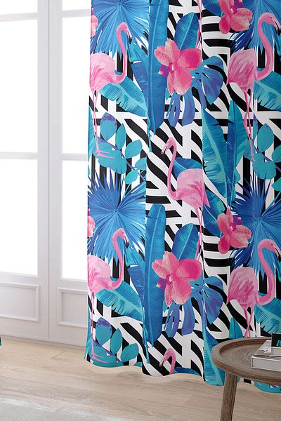 Cango Home Cortina imprimată digitală cu model cu flamingo tropical albastru roz Otyk469-pr
